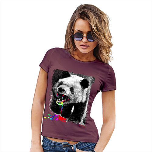 Womens Novelty T Shirt Christmas Angry Rainbow Panda Women's T-Shirt Small Burgundy