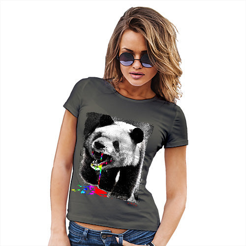 Funny Tee Shirts For Women Angry Rainbow Panda Women's T-Shirt Medium Khaki