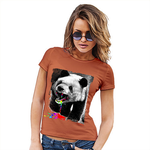 Womens Funny T Shirts Angry Rainbow Panda Women's T-Shirt Small Orange
