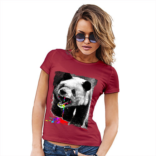 Womens Funny T Shirts Angry Rainbow Panda Women's T-Shirt Small Red