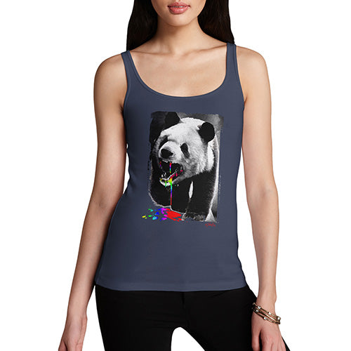 Funny Tank Top For Women Angry Rainbow Panda Women's Tank Top Medium Navy