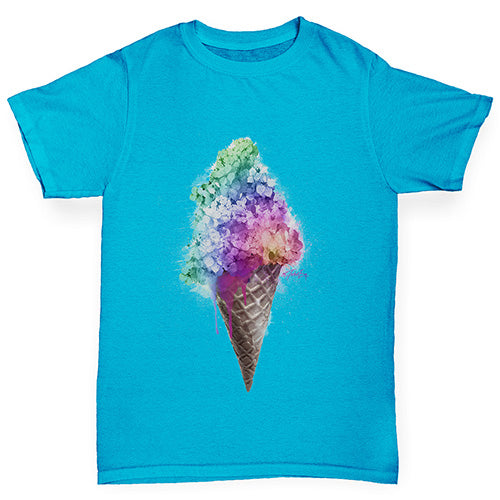 Boys Funny T Shirt Ice Cream Bouquet Boy's T-Shirt Age 3-4 Azure Blue