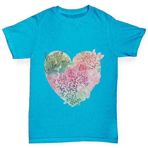 Boys Funny T Shirt Happy To Be Me Heart Boy's T-Shirt Age 7-8 Azure Blue