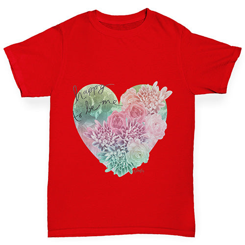 Boys Funny Tshirts Happy To Be Me Heart Boy's T-Shirt Age 3-4 Red