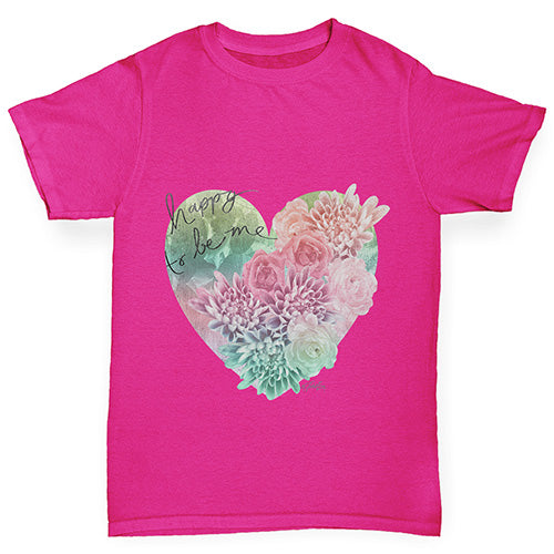 funny t shirts for girls Happy To Be Me Heart Girl's T-Shirt Age 7-8 Pink