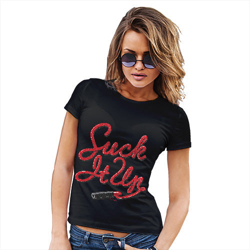 Funny Gifts For Women Suck It Up Lipstick Women's T-Shirt Small Black
