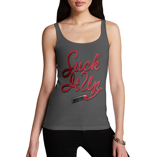 Womens Humor Novelty Graphic Funny Tank Top Suck It Up Lipstick Women's Tank Top Small Dark Grey