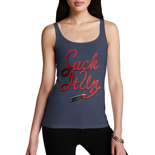 Funny Tank Top For Women Sarcasm Suck It Up Lipstick Women's Tank Top Small Navy