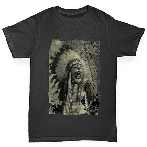 Novelty Tees For Boys Native American Lion Boy's T-Shirt Age 12-14 Black
