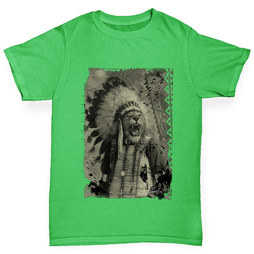 Novelty Tees For Boys Native American Lion Boy's T-Shirt Age 12-14 Green