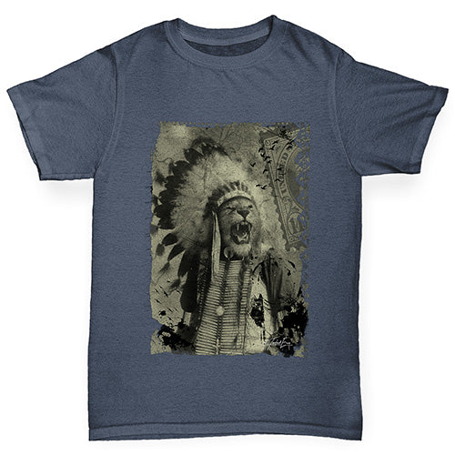 funny t shirts for boys Native American Lion Boy's T-Shirt Age 12-14 Dark Grey