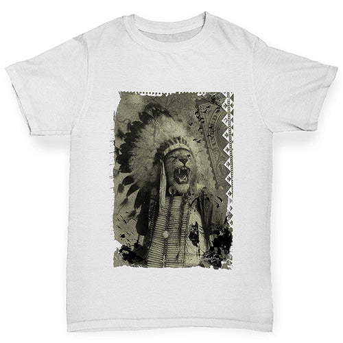 Kids Funny Tshirts Native American Lion Boy's T-Shirt Age 9-11 White