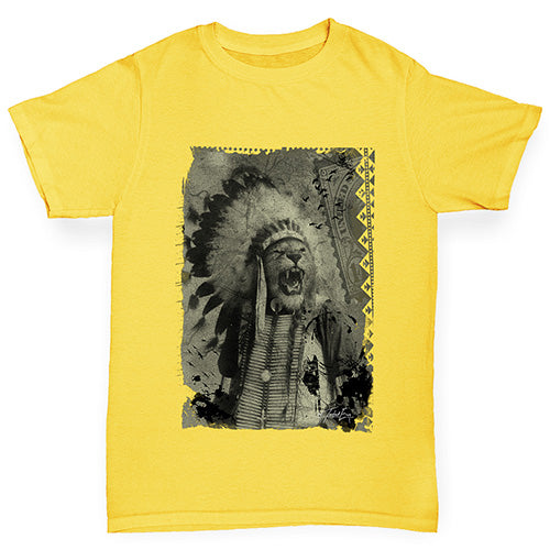 Novelty Tees For Boys Native American Lion Boy's T-Shirt Age 5-6 Yellow