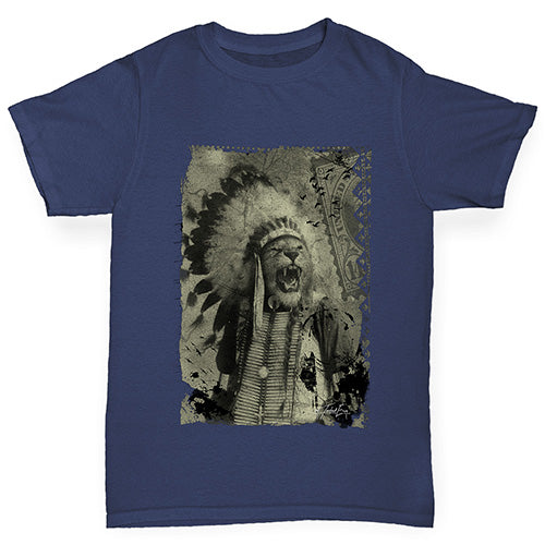 Girls funny tee shirts Native American Lion Girl's T-Shirt Age 9-11 Navy