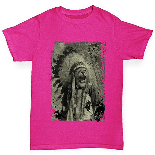 funny t shirts for girls Native American Lion Girl's T-Shirt Age 12-14 Pink