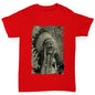 Kids Funny Tshirts Native American Lion Girl's T-Shirt Age 7-8 Red