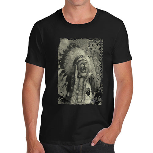 Mens T-Shirt Funny Geek Nerd Hilarious Joke Native American Lion Men's T-Shirt Small Black