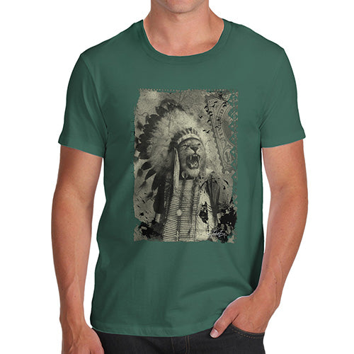 Funny Tee For Men Native American Lion Men's T-Shirt X-Large Bottle Green