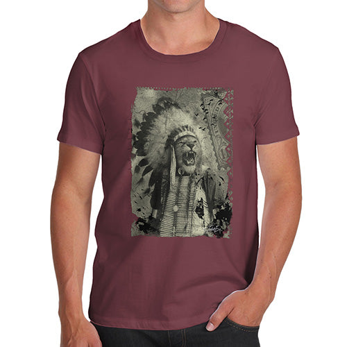 Funny T-Shirts For Men Native American Lion Men's T-Shirt X-Large Burgundy