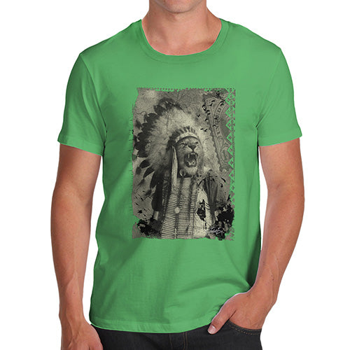Funny T Shirts For Men Native American Lion Men's T-Shirt Small Green