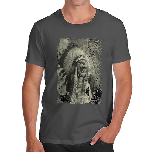 Funny Tee Shirts For Men Native American Lion Men's T-Shirt Medium Dark Grey