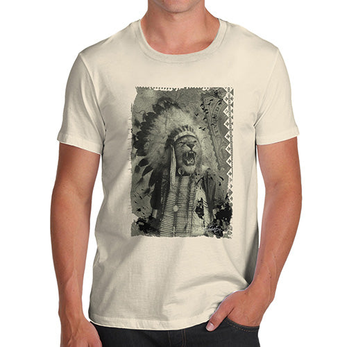 Novelty Tshirts Men Funny Native American Lion Men's T-Shirt X-Large Natural