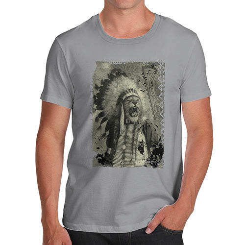 Mens Novelty T Shirt Christmas Native American Lion Men's T-Shirt Medium Light Grey