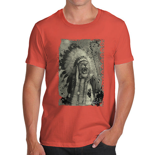Mens T-Shirt Funny Geek Nerd Hilarious Joke Native American Lion Men's T-Shirt Medium Orange