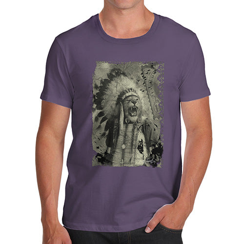 Funny Gifts For Men Native American Lion Men's T-Shirt Small Plum