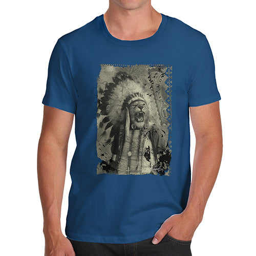Funny T-Shirts For Guys Native American Lion Men's T-Shirt Small Royal Blue