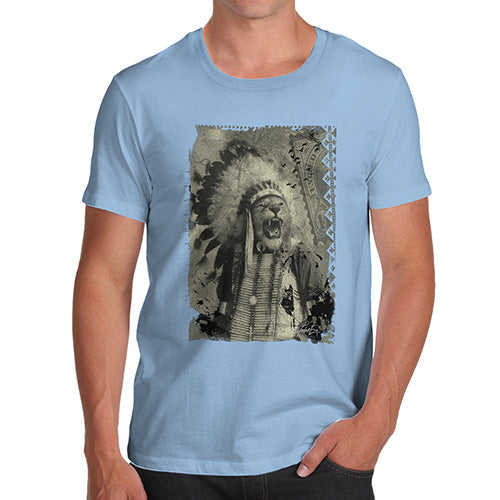 Novelty Tshirts Men Native American Lion Men's T-Shirt Large Sky Blue
