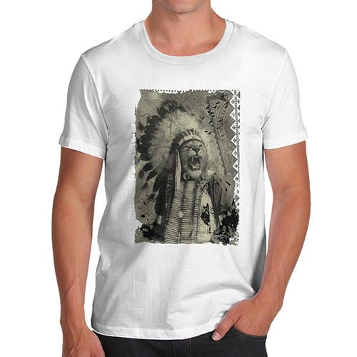 Novelty Tshirts Men Funny Native American Lion Men's T-Shirt Medium White