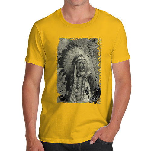 Funny T-Shirts For Men Native American Lion Men's T-Shirt Large Yellow