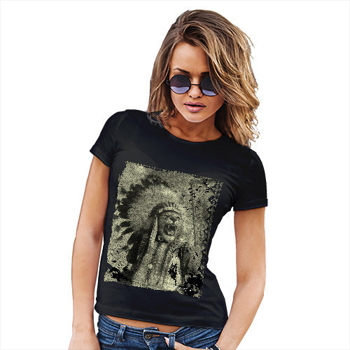 Womens Novelty T Shirt Christmas Native American Lion Women's T-Shirt Medium Black