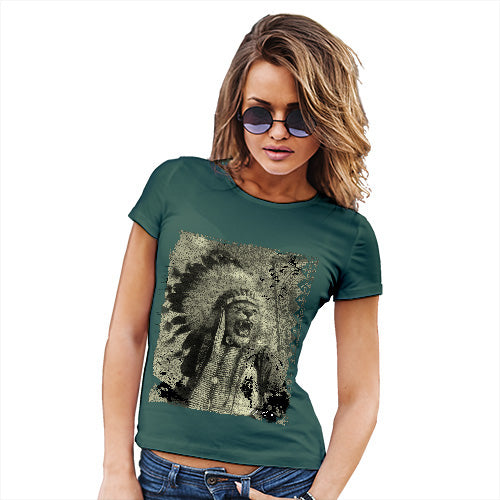 Funny T Shirts For Women Native American Lion Women's T-Shirt Medium Bottle Green