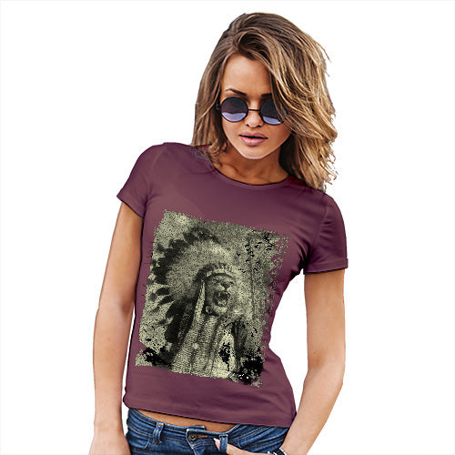 Funny T-Shirts For Women Sarcasm Native American Lion Women's T-Shirt Large Burgundy