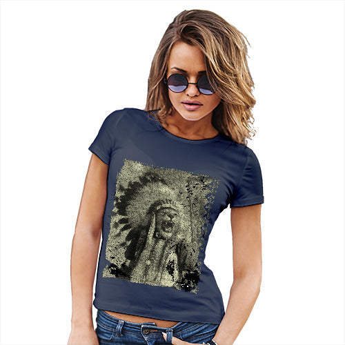 Funny T-Shirts For Women Native American Lion Women's T-Shirt Medium Navy