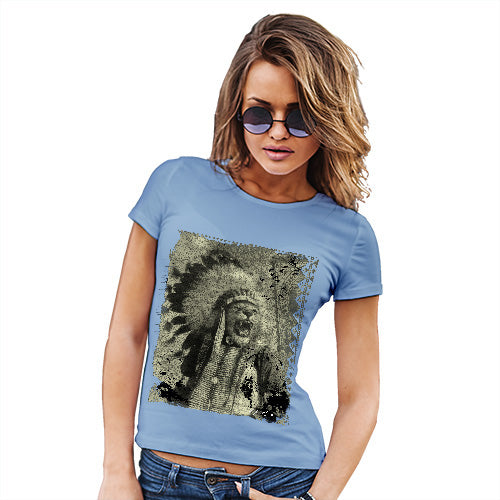Novelty Gifts For Women Native American Lion Women's T-Shirt Small Sky Blue