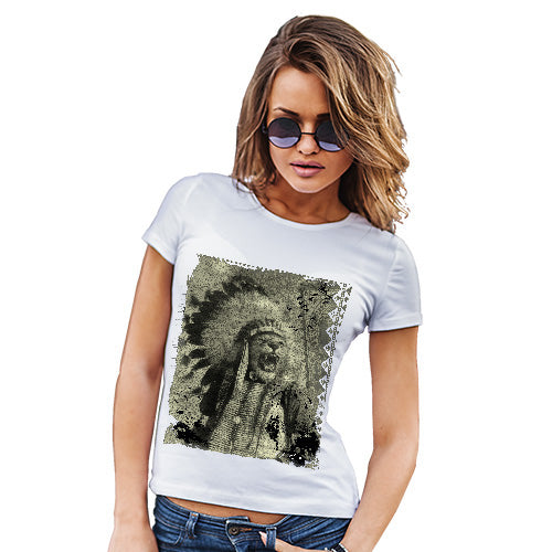 Novelty Gifts For Women Native American Lion Women's T-Shirt Medium White