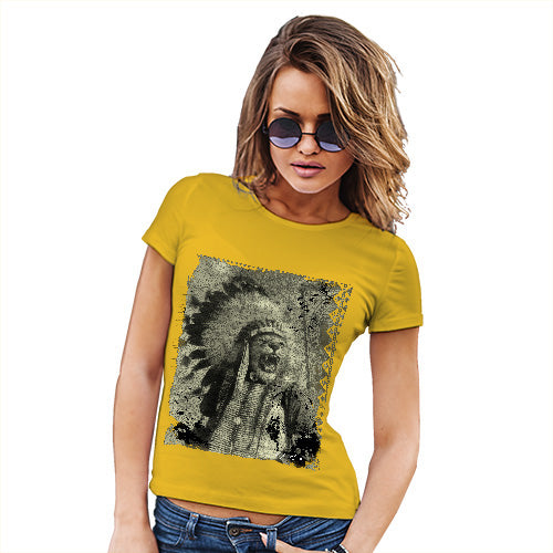 Womens Novelty T Shirt Christmas Native American Lion Women's T-Shirt X-Large Yellow
