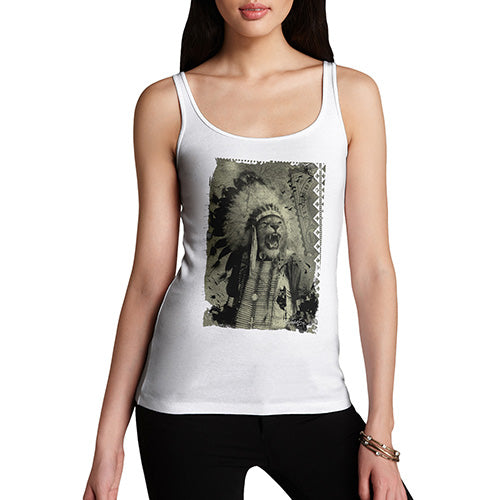 Novelty Tank Top Women Native American Lion Women's Tank Top Large White