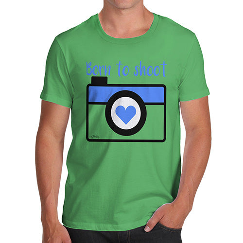 Funny Tee For Men Born To Shoot Camera Men's T-Shirt Medium Green