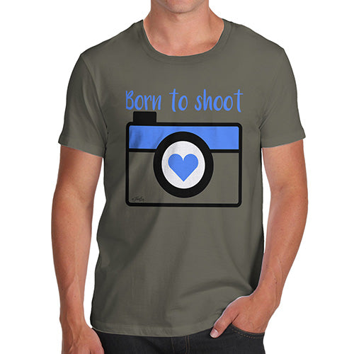 Mens Novelty T Shirt Christmas Born To Shoot Camera Men's T-Shirt Large Khaki