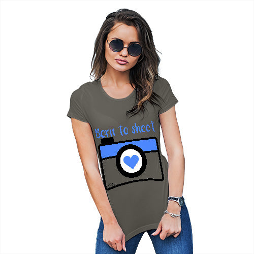 Funny Gifts For Women Born To Shoot Camera Women's T-Shirt Small Khaki