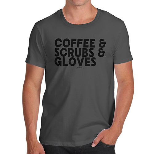 Mens Novelty T Shirt Christmas Coffee, Scrubs & Gloves Men's T-Shirt X-Large Dark Grey