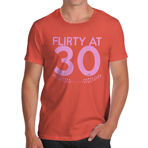 Mens Novelty T Shirt Christmas Flirty At Thirty Men's T-Shirt Small Orange