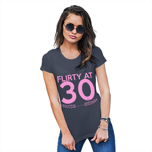 Womens Novelty T Shirt Christmas Flirty At Thirty Women's T-Shirt Large Navy