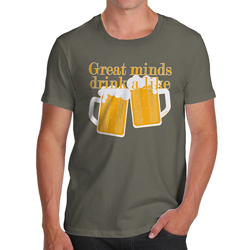 Funny Mens T Shirts Great Minds Drink A Like Men's T-Shirt Large Khaki
