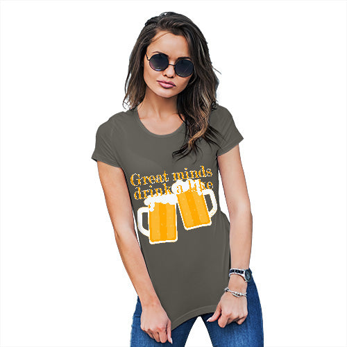 Novelty Tshirts Women Great Minds Drink A Like Women's T-Shirt X-Large Khaki