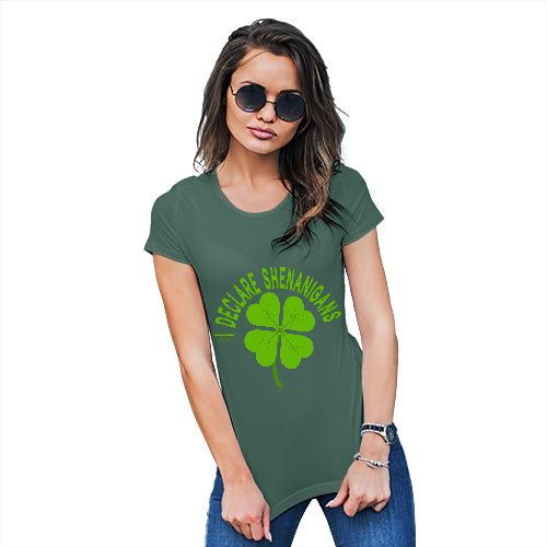 Womens Novelty T Shirt Christmas I Declare Shenanigans Women's T-Shirt Small Bottle Green